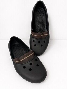 CROCS Juneau Slip-On Flats with Brown Stripe Trim Extra Wide 9